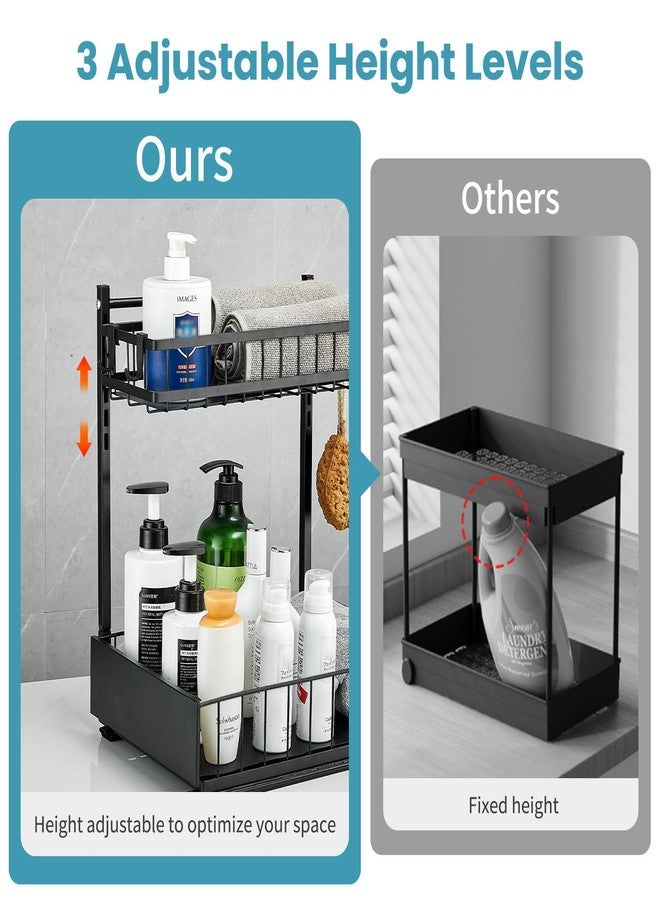 sagetta Black Under Sink Organizers with Sliding Rails Under Kitchen Sink Organizers and Storage Pull out Kitchen Cabinet Organizer Height Adjustable Cabinet Storage Shelves Two Tiers - Image 3